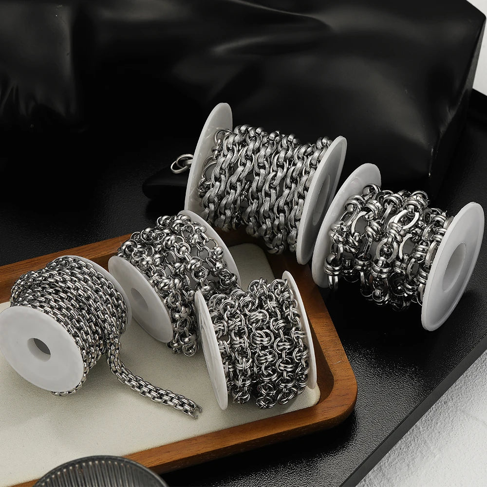 Fashion 1 Meter Stainless Steel Big Round Oval Butterfly Lantern Chains for DIY Jewelry Bracelet Necklace Accessories