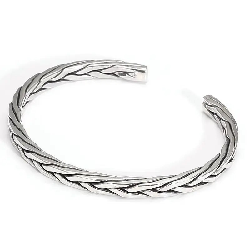 Light Luxury Design Hand Bangle Jewelry Fashion Open Silver Bracelet Statement Twist Bracelet for Women Men