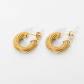Fashionable 18K Gold Plated CC Hoop Earrings C Shape Statement Stainless Steel Twisted Hoop Earring