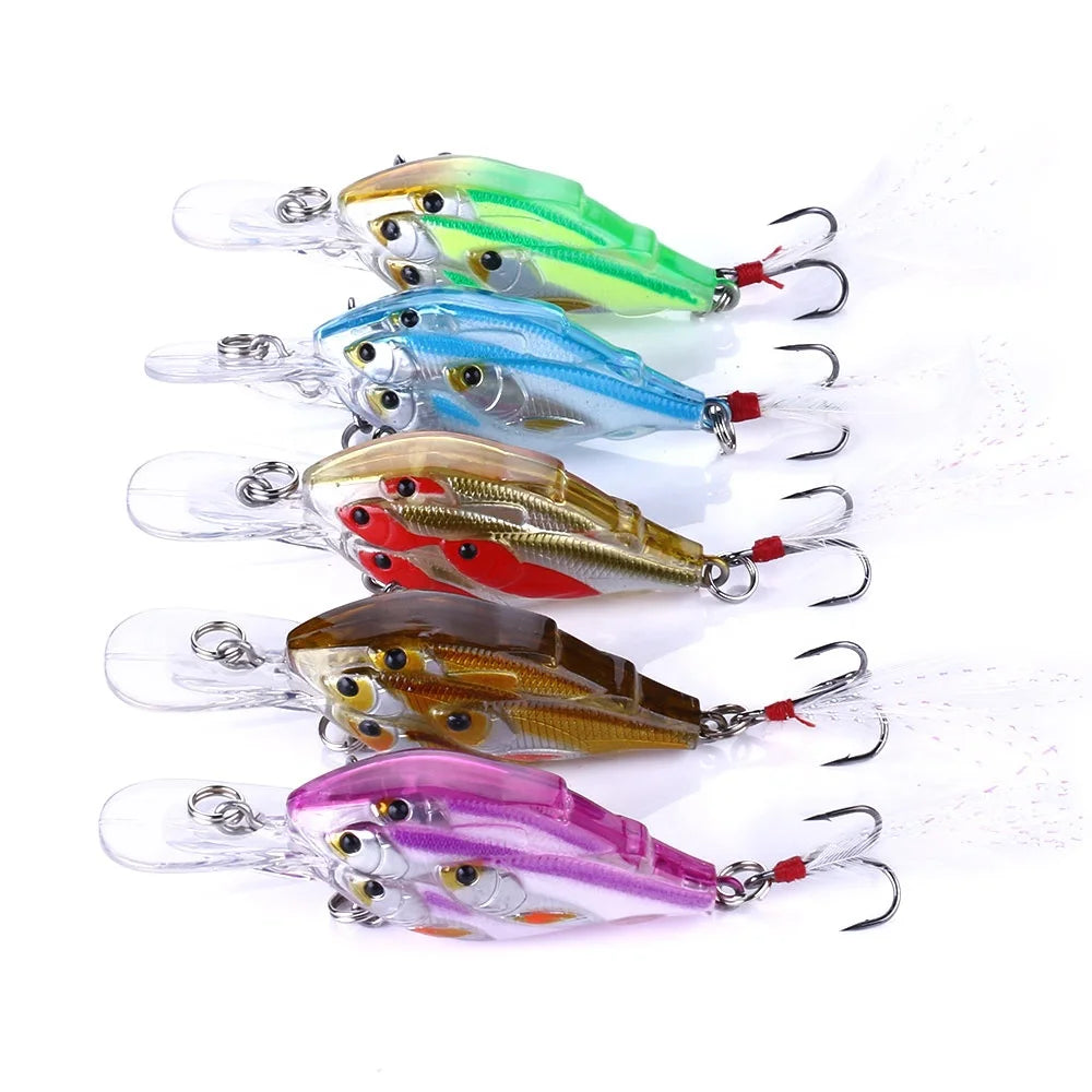 Wholesale CB033 6.5cm 6g Artificial Hard Baits Group Crankbaits Fishing Lures with Feather Hook