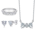 Jewelry Set Heart Bow Sterling Silver Set Prong Setting