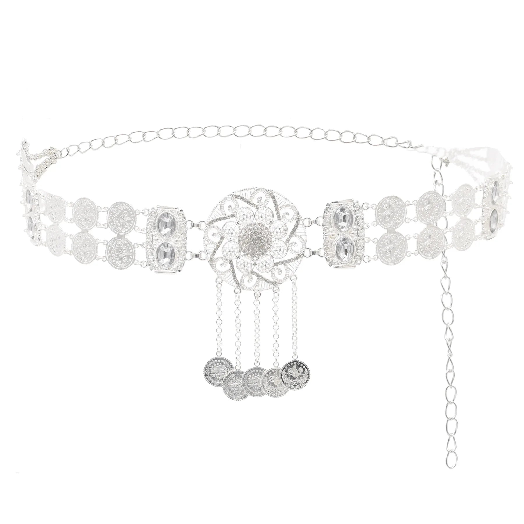 Bohemian Vintage Body Chain Antique Silver Carved Flower Belt Belly Dance Chain Women Beach Dancing Jewelry