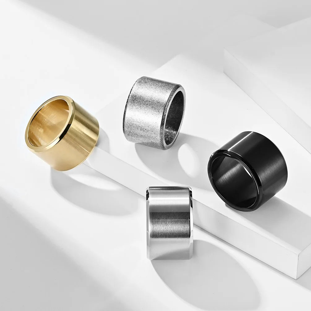 Hip Hop Punk Stainless Steel Fashion Men Super Wide Matte Brushed Ring Non Tarnish Chunky Finger Band Ring for Men