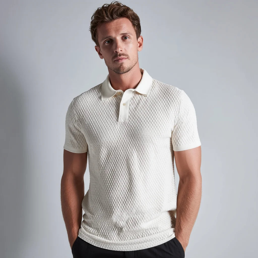 Custom Men's Honeycomb Knit for Polo Shirt Organic Cotton Casual Wear with Solid Pattern Yarn Dyed Technique
