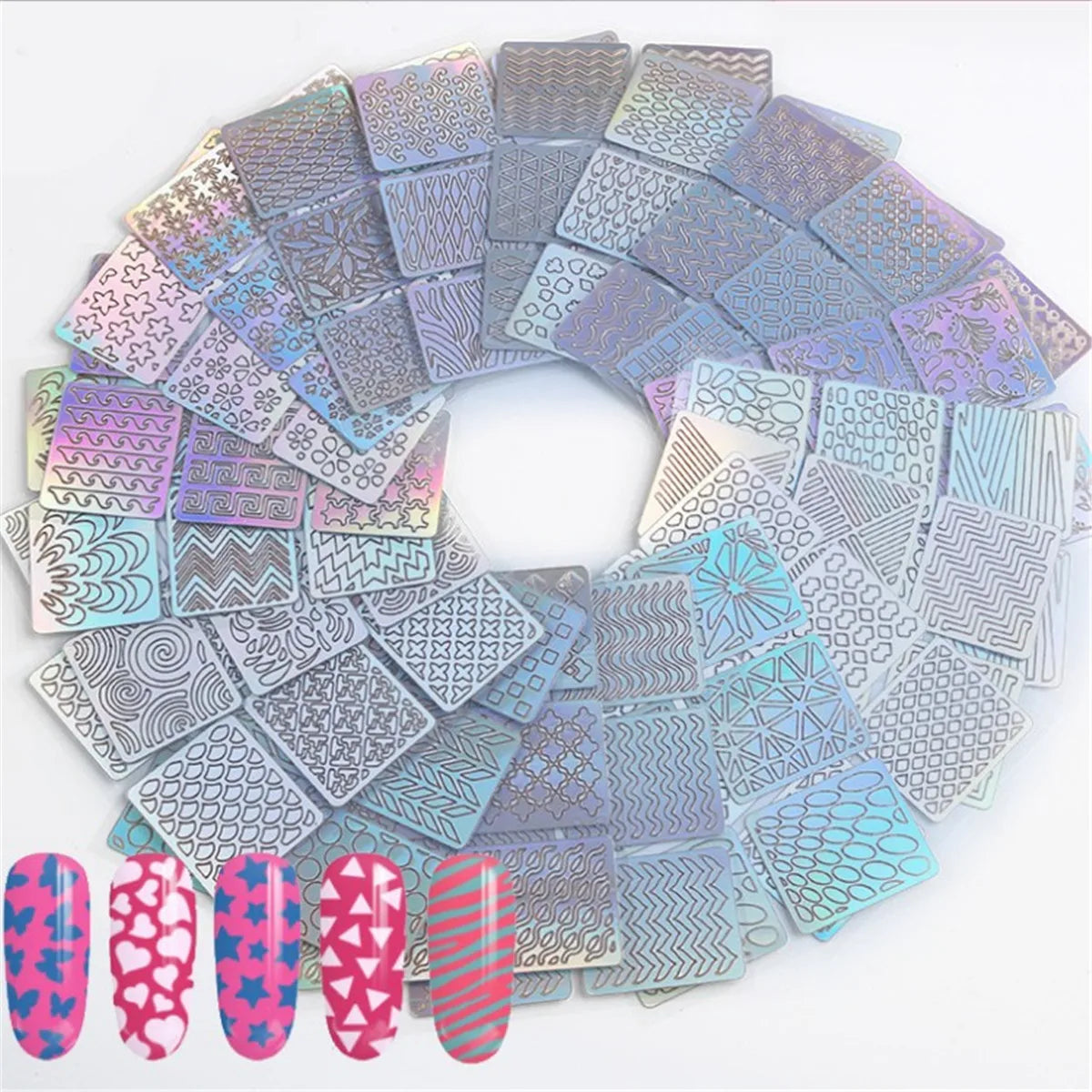 24 Sheets Laser Hollow Nail Art Decals Guide Tips Hollow Stencil Sticker Template Vinyls Stencil Decor