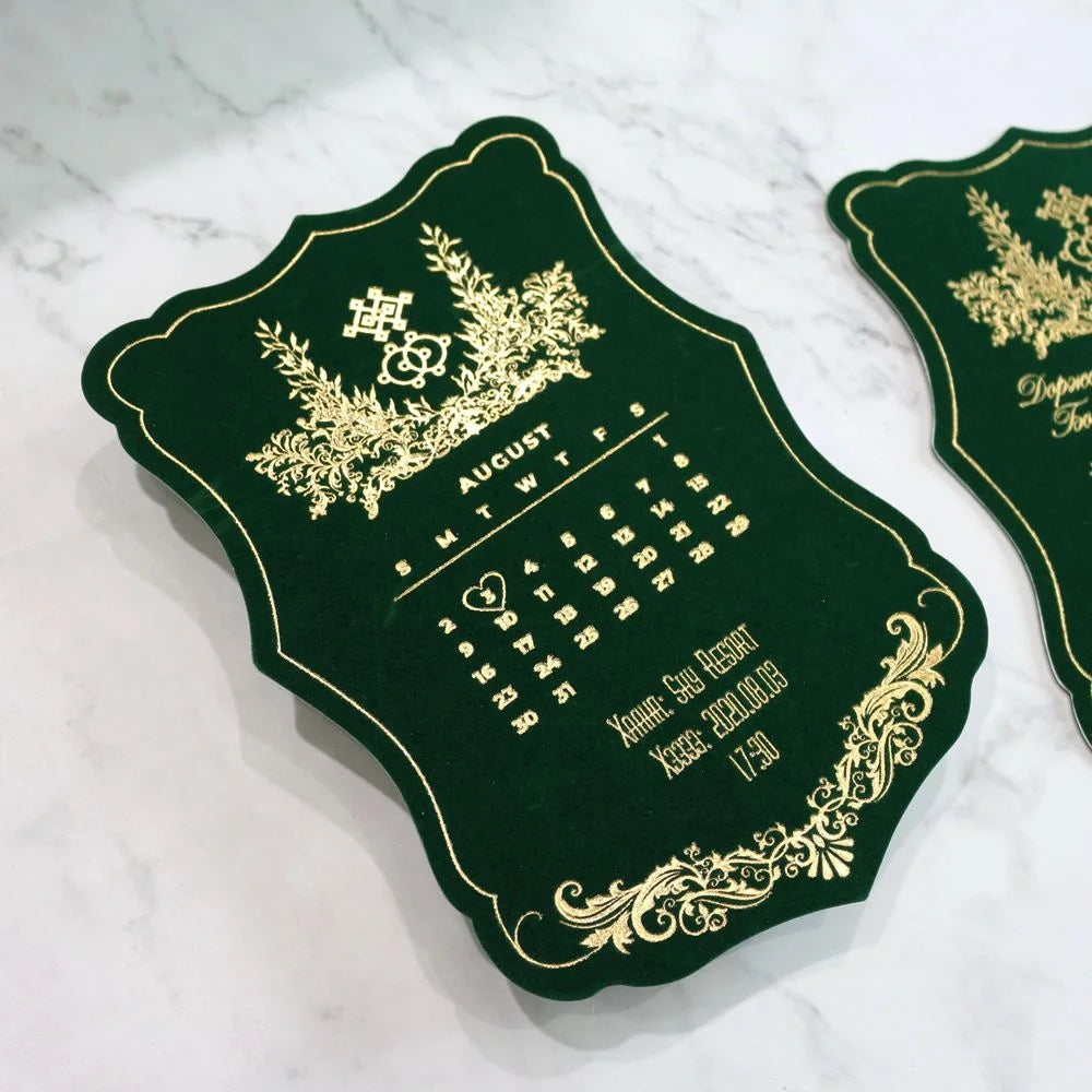 Custom Wedding Invitation Card Green Velvet Greeting Cards Wedding Program