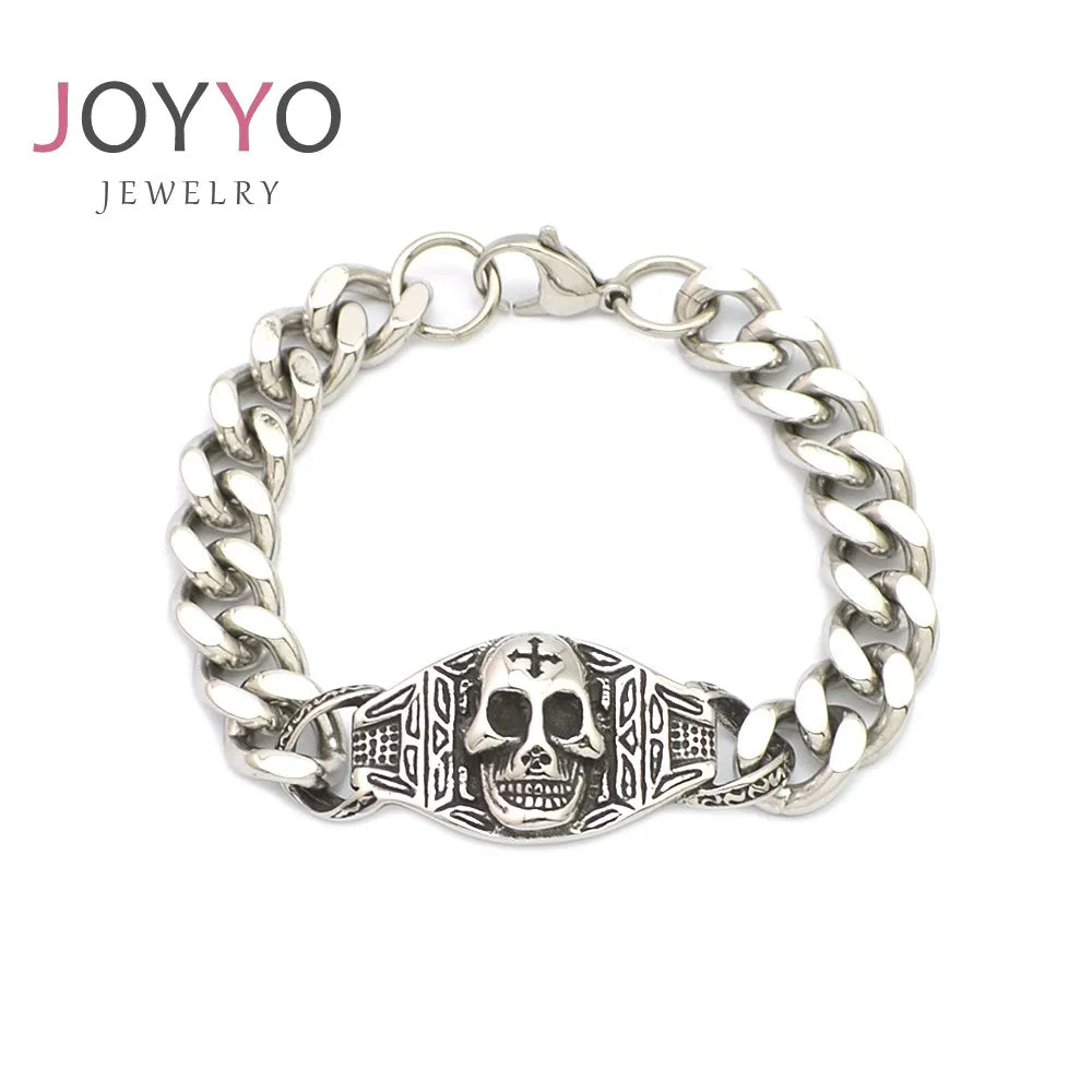 Biker Skull Motorcycle Men's Bracelet 316L Stainless Steel Punk Gothic Hip Hop Skeleton Jewelry