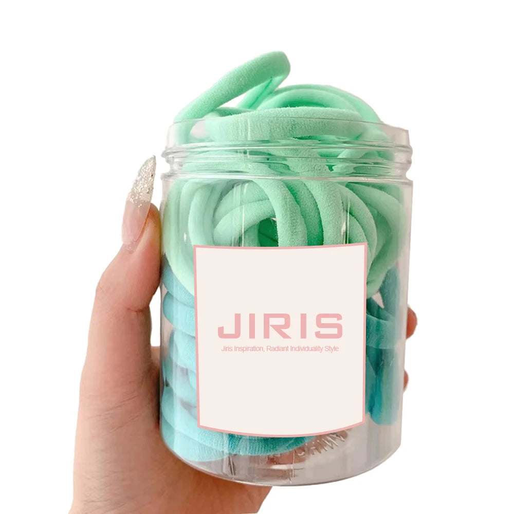 JIRIS Wholesale 50pcs Simple Design Nylon Seamless Strong Elastic Hair Ties Rope Candy Solid Color Scrunchies for Women Girls
