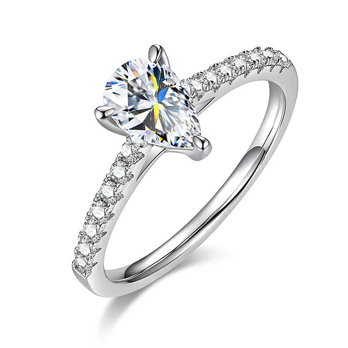 Wholesale Gra Certified Pear Cut Diamond Solitaire Moissanite Ring S925 1ct Carat White Gold for Women Engagement Fine Jewelry