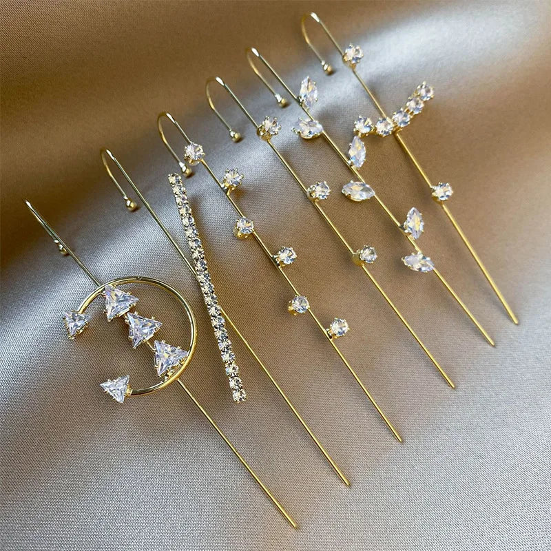 Design Fashion Gold Plated Cuff Earring Unique Rhinestone Ear Jewelry Bijoux Flower Ear Wrap Crawler Hook Earrings