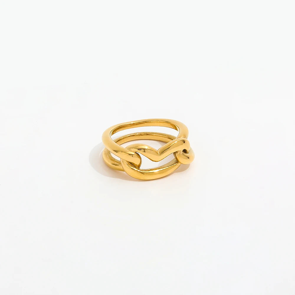Joolim Jewelry Wholesale 18K Gold Plated Double-layer Lines Abstract Heart Stainless Steel Rings for Women Rings