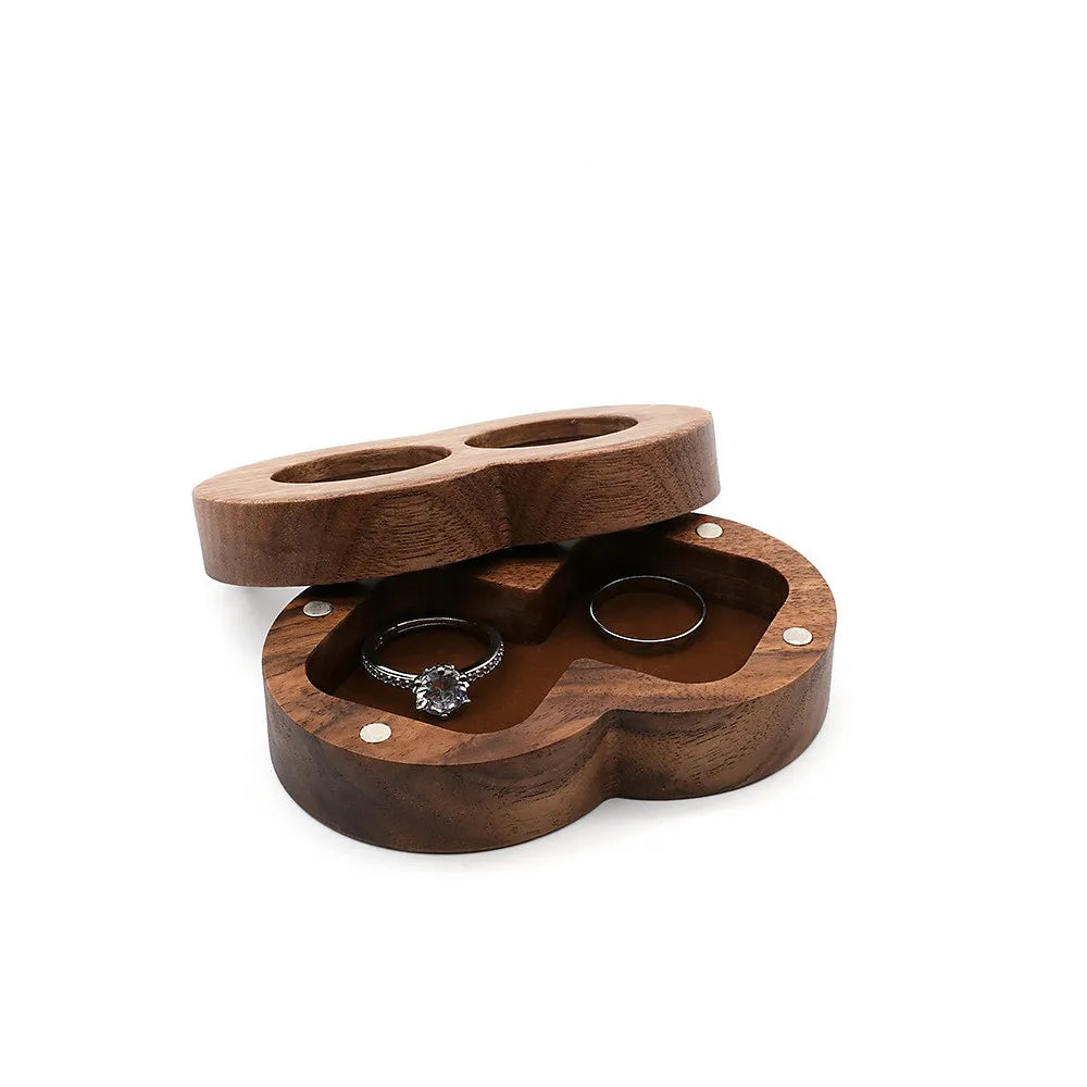 Luxury Eco-Friendly Polished Wooden Ring Box with Black Walnut Velvet Lining for Double Rings