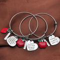 Manufacturer Stainless Steel Adjustable Wire Bangle with Heart Teach Charm Teacher's Day Gift  for Teacher Bangles
