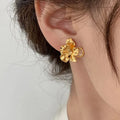 French Fashion Gold Plated Flower Stone Stud Earrings Fashion Metal Floral Opal Earrings