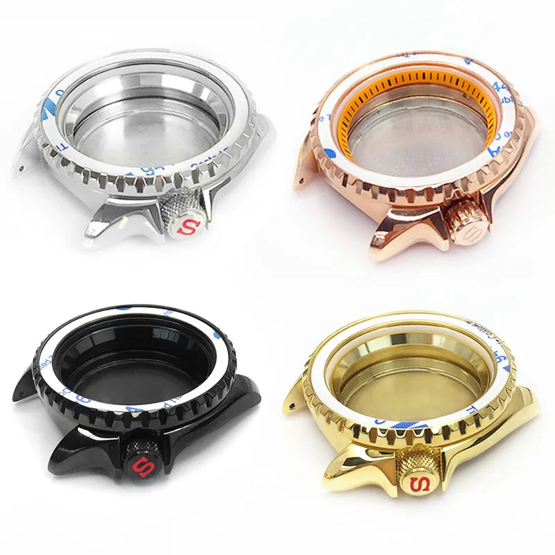 Custom Logo Stainless Steel 42mm Watch Case with Shiny Ceramic Bezel SKX007 Diver Set for NH35 36 Movement Watch Parts Fit