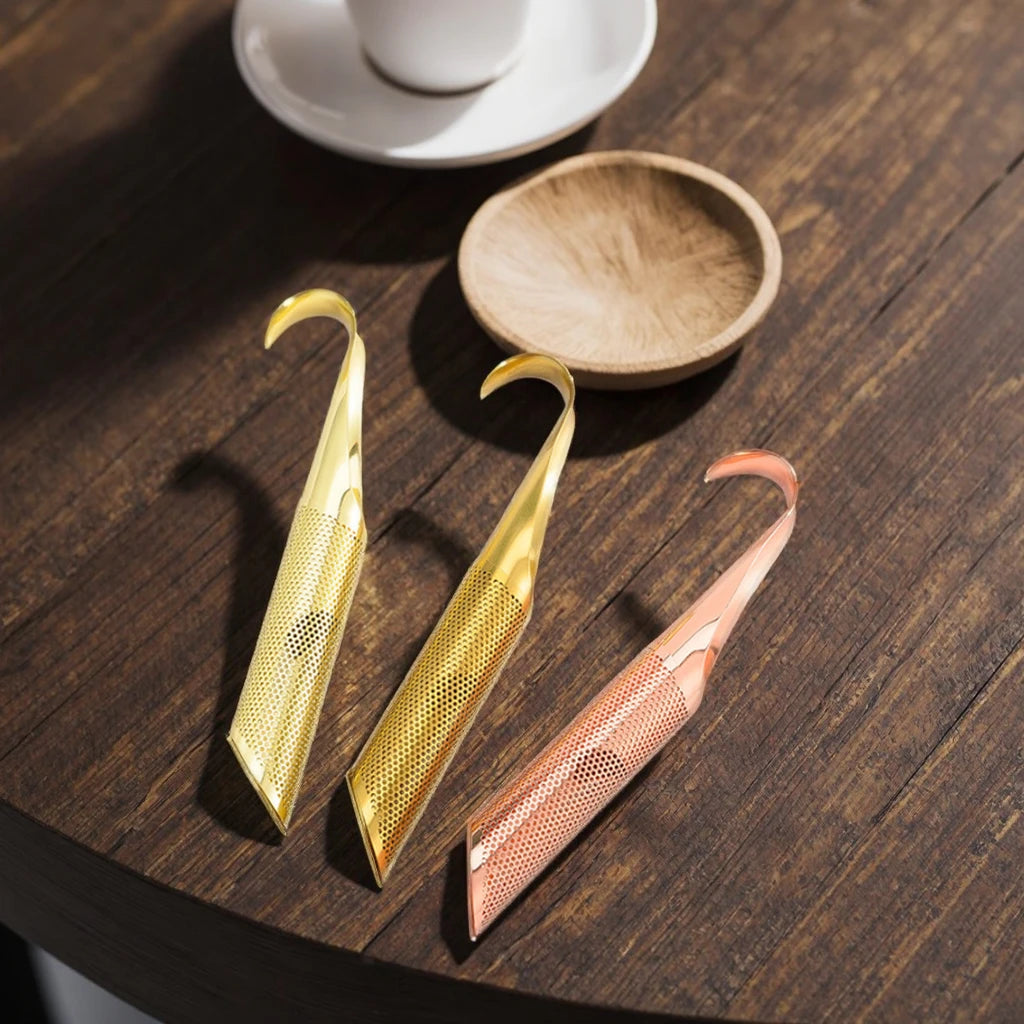 Factory Direct Supply Stainless Steel Tea Strainer Titanium Gold Rose Gold Imitation Gold Hanging Pipe Handle Eco-Friendly Tea
