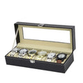 Modern 6 Slot Black PU Leather Watch Box With Large Glass Window Beige Velvet Interior Executive Watch Organizer Display Case