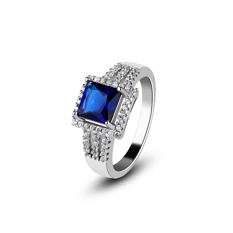 Mascot 925 Sterling Silver Pave square Gemstone Diamond Rings Single Statement Ring Eternity Band Wedding CZ Rings