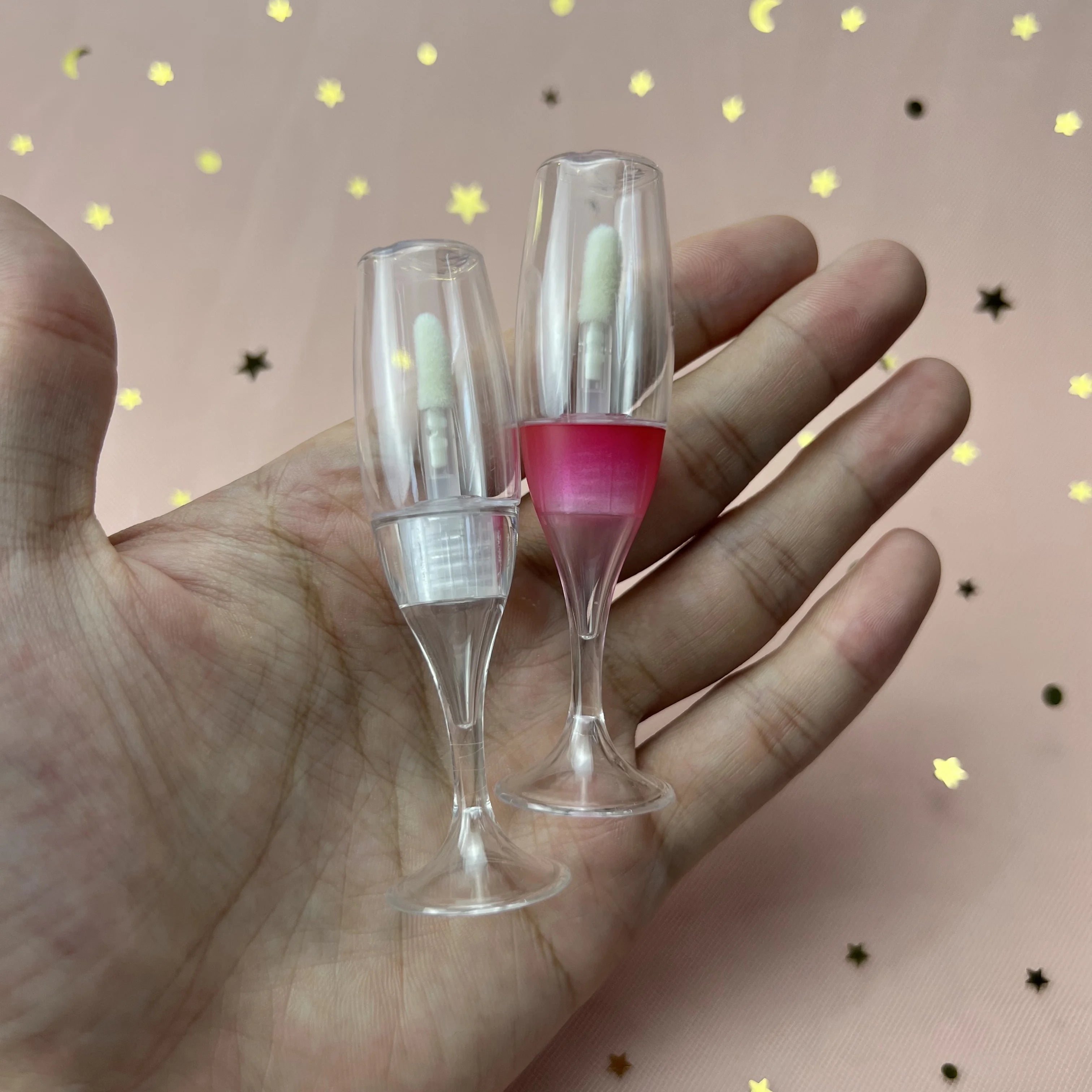Novelty Mini Champagne Shape Cute Clear Plastic Lip Gloss Tube for Girls Empty Cosmetic Lipstick Container 7ml Custom Logo