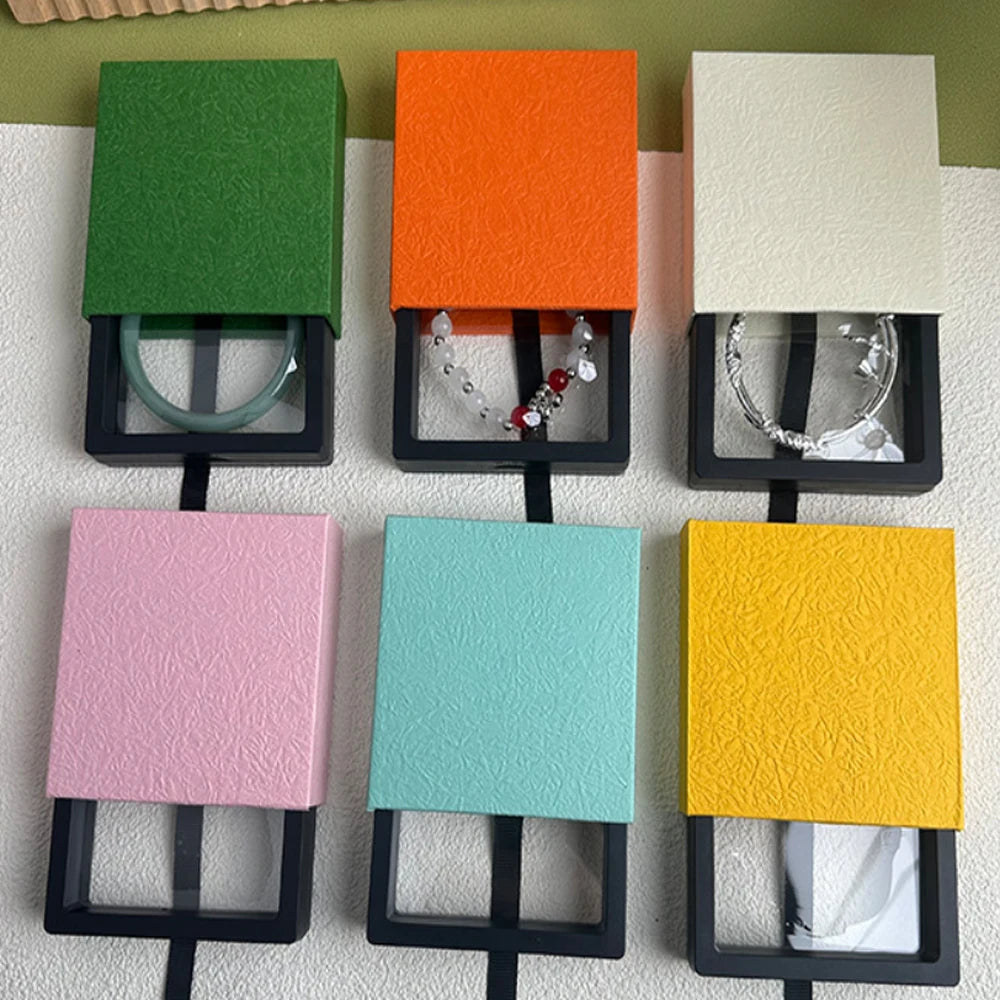 Custom Logo Support 7x7x2cm Drawer Floating Jewelry Packing Bracelet Necklace Ring Gift Box