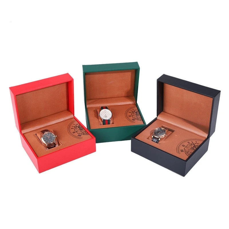 Modern Heritage Single Watch Showcase Vibrant Leather Box With Clock Motif Lining Professional Watch Storage for Collectors