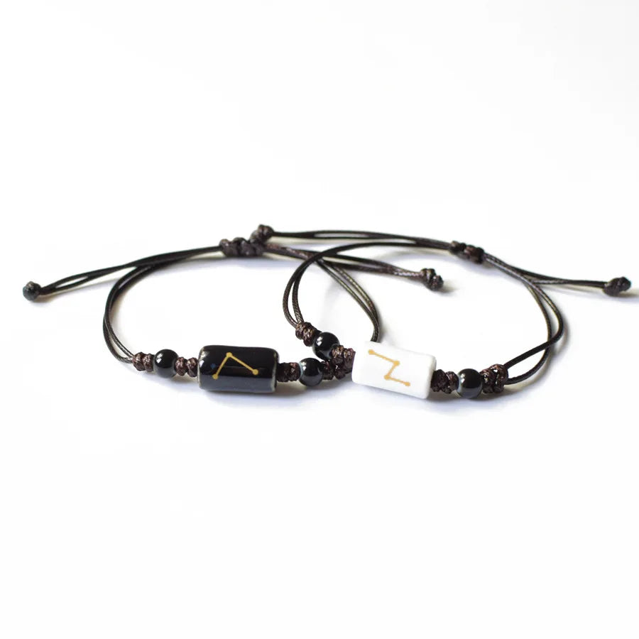 Handmade Fashion Trendy Adjustable Friendship String Cord Ceramic Zodiac Sign Bead Rope String Rope Bracelet Jewelry