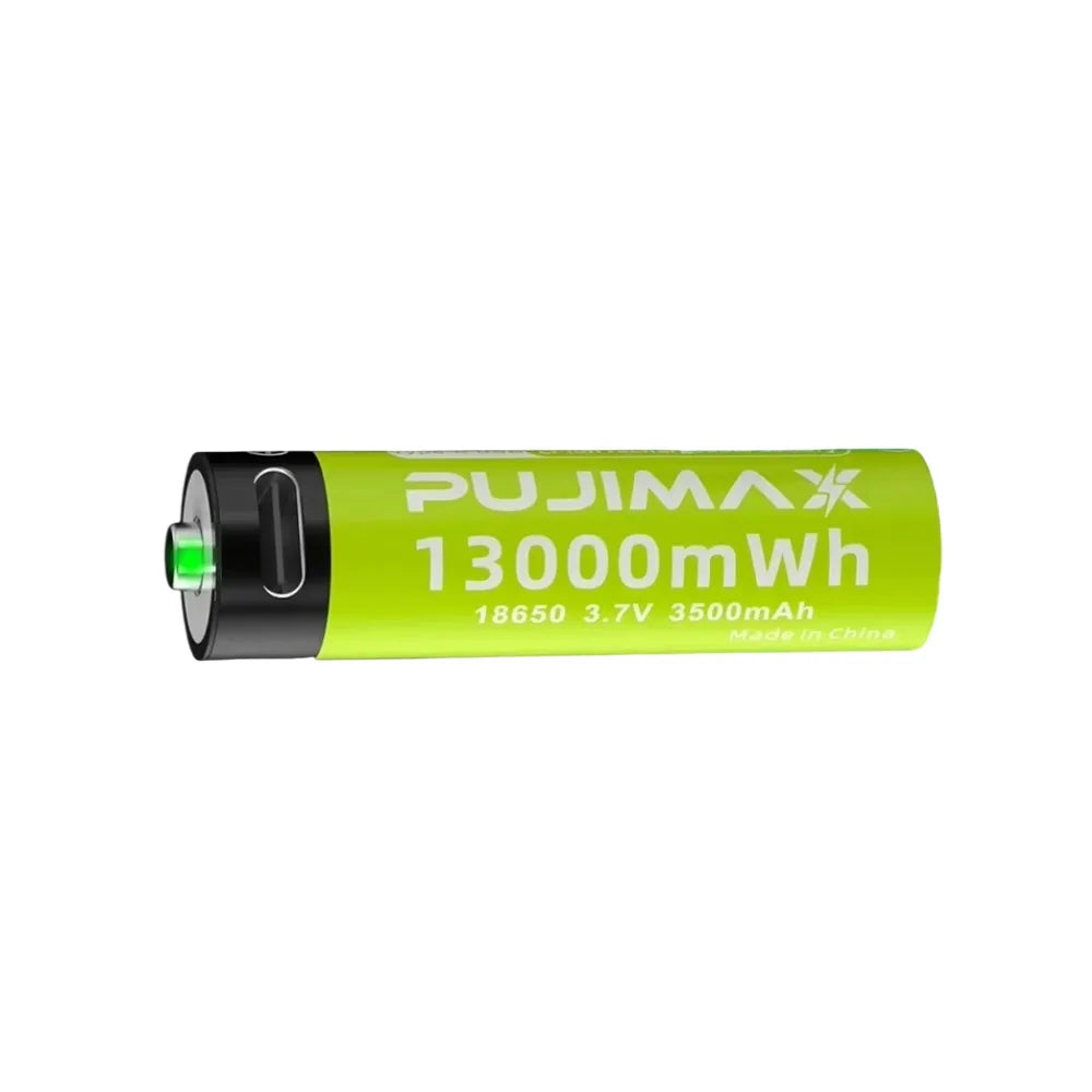 PUJIMAX 18650 USB-C 13000mwh Rechargeable 3.7v Lithium Ion Battery Cylindrical 1pcs Type C Charger for 18650 Devices