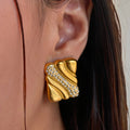 Dazan New HOT 18k Gold Plated Hypoallergenic Stainless Steel Elegant French Square Twist Iced Out Zircon Earrings Lady Jewelry