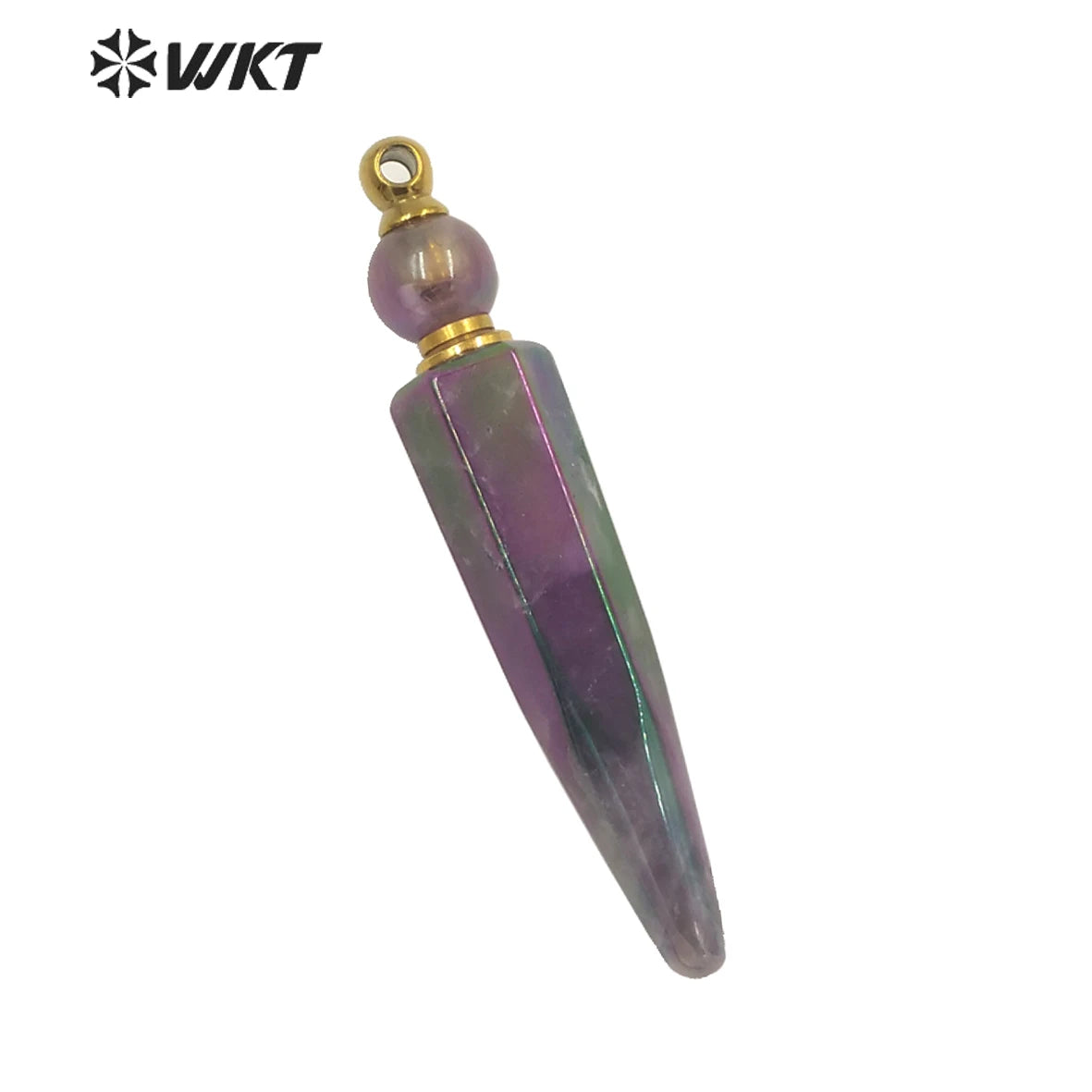 WT-P1644 Unique Fashion Stainless Steel Long Bullet Stone Perfume Bottle As Pendant for Necklace Women Amethyst Pendants