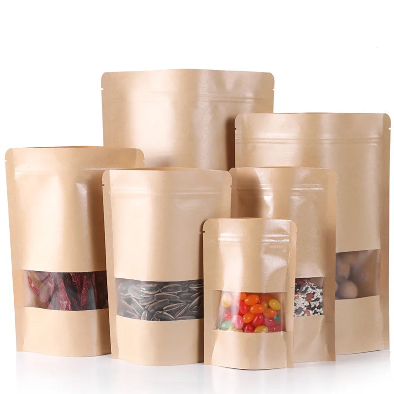 Clear Window Mopp Front Customized Gusset Custom Shape Recycle Transparent Printing Craft Kraft Paper Stand up Doypack Pouch Bag