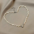 Fashion Baroque Freshwater Pearls Beaded Necklace Magnetic Buckle Irregular Pearls Heart Pendant Necklace Jewelry