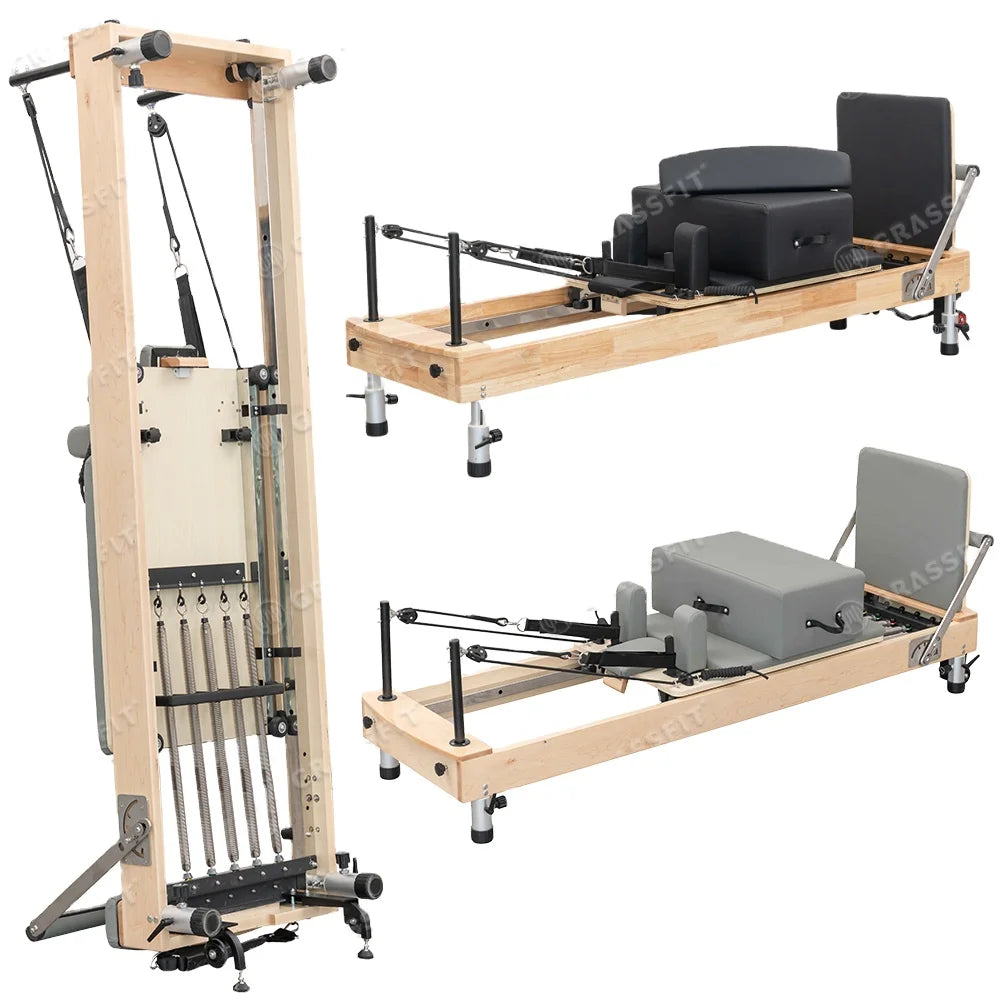 Commercial Body Pilates Reformers Balanced Wooden Maple and Oak Pilates Reformer Pilates Machine With Adjustable Legs