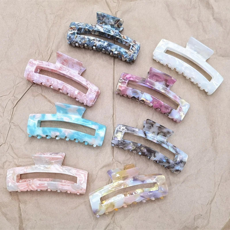 Peach Pink Korean Hair Clips Hollow Rectangle Cloud Big Cellulose Acetate Claw Cute Round Geometric Style Women Girls