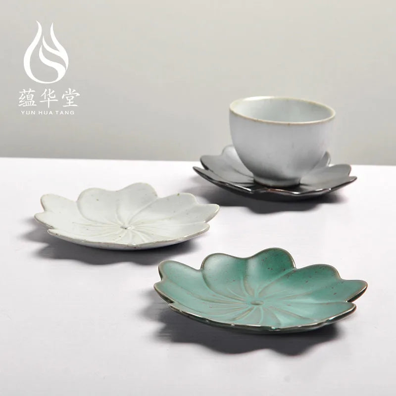 Creative Japanese Style Pottery Coasters Handmade Retro coaster Porcelain Kung Fu Tea Set Heat Proof Mat Saucer