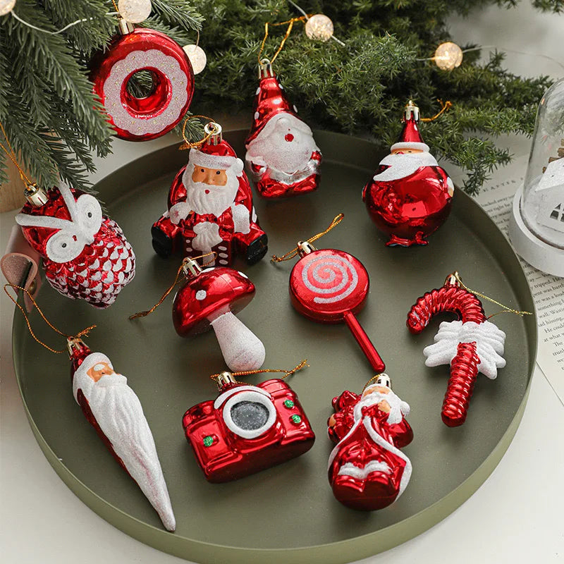 New Eco-Friendly Christmas Plastic Decorative Small Pendant Santa Claus Donut Owl Candy Stick Camera Mushroom Love Figurine