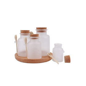 In Stock 100ml 200ml 300ml ABS Vintage Cosmetic Body Scrub Container Clear Plastic Bath Salt Jar With Wooden Lid