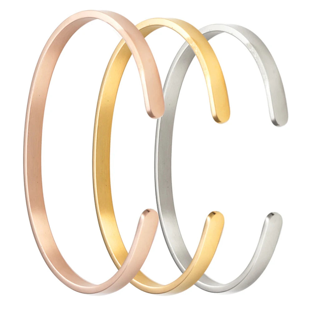 Wholesale Custom Glossy Engraved Letters DIY C-Shaped Open Bracelets Stainless Steel Wristbands with Personalized Jewelry