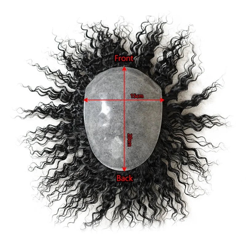 100% Human Hair Lace Closure Mono Lace PU Curly Weave Hair Patch Mens Replacement System Prosthesis Black Men Toupee