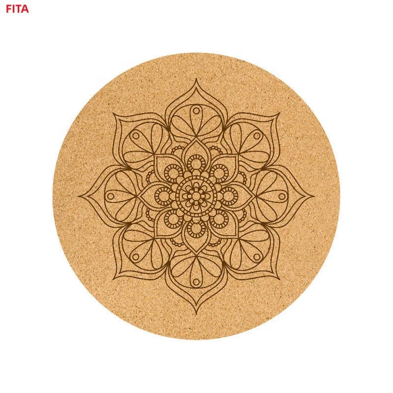 FITA Ultrathin 1.5 mm Thick Custom LOGO Print ECO Friendly 1.5mm Hot Sale Large Round Organic Cork Rubber Yoga Mat for Hot Yoga