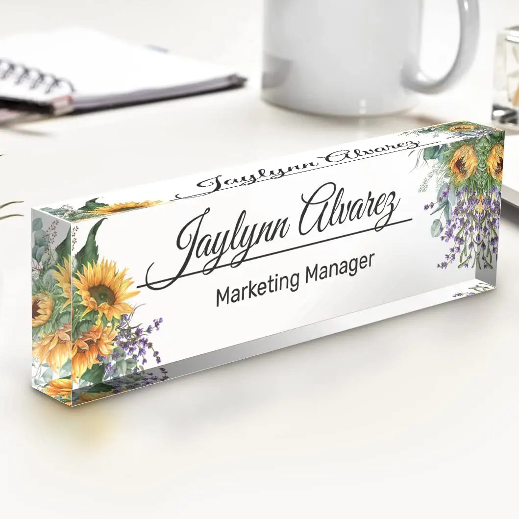 Office Desk Name Plate Personalized  Custom Name Plates for Desks  Unique Design on Clear Acrylic Glass Block Office Desk Decor