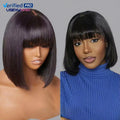 Straight Human Hair Wigs With Bangs Fringe Middle Part Bob Lace Wigs Realistic Scalp Brazilian Straight Bob Lace Wigs With Bangs MegaBDM