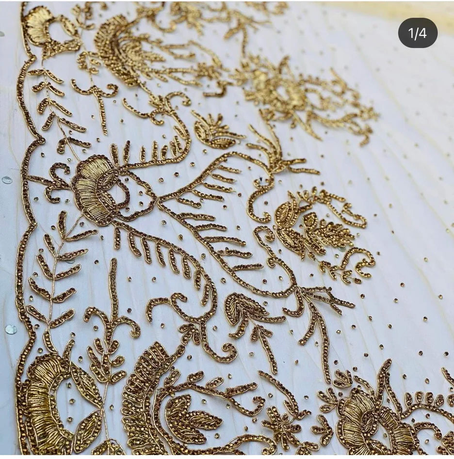 Luxury Crystal Appliques for ASO EBI Lace FabricLuxury FabricMix Crystal Beaded Fabric