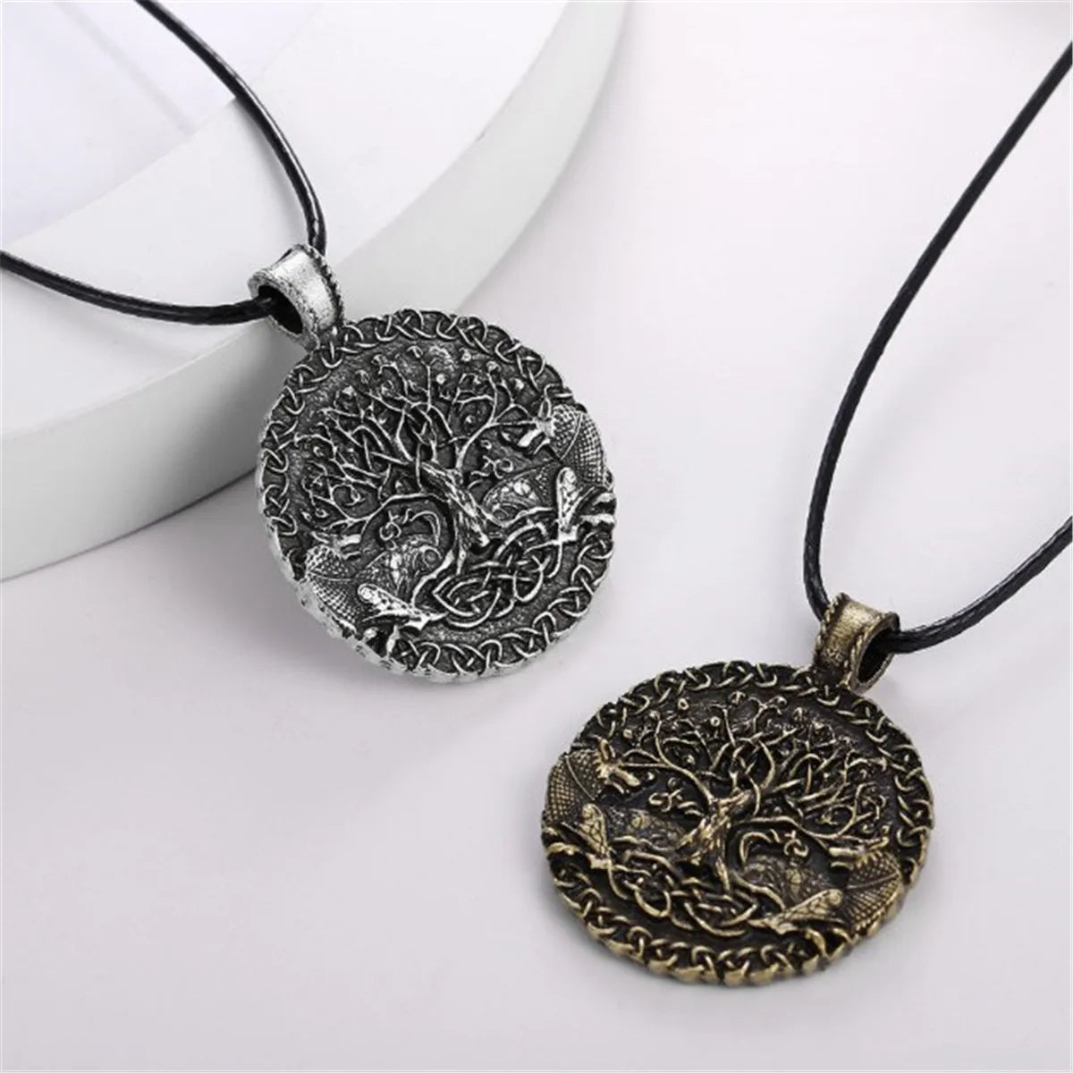 Vintage Norse Viking Celtics Wolf Tree of Life Necklace Pendant Women Men Jewelry Gift