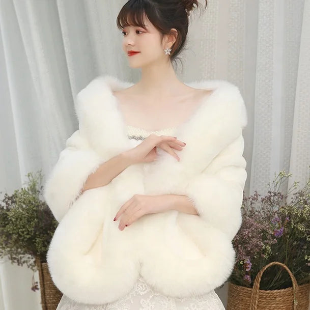 Warm Faux Fur Wrap Shawl for Women Black Red Bridal Guest Winter Dress Jacket Traditional Scarves & Shawls for Fall Weddings
