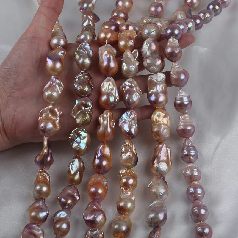 Natural Pink Purple Big Baroque Pearls Fireball Shape Pearl Strands