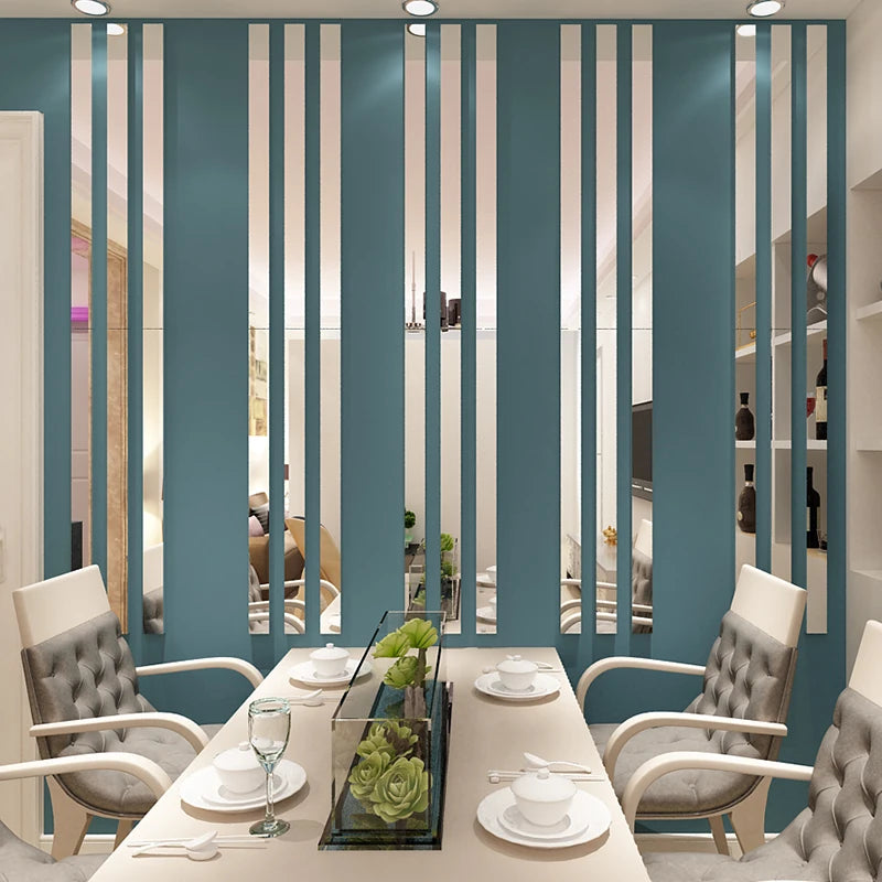 18pcs Mirror Strips 3D Wall Stickers for Living Room Self Adhesive Acrylic Wall Stickers Room Decoration Waist Line Home Decor