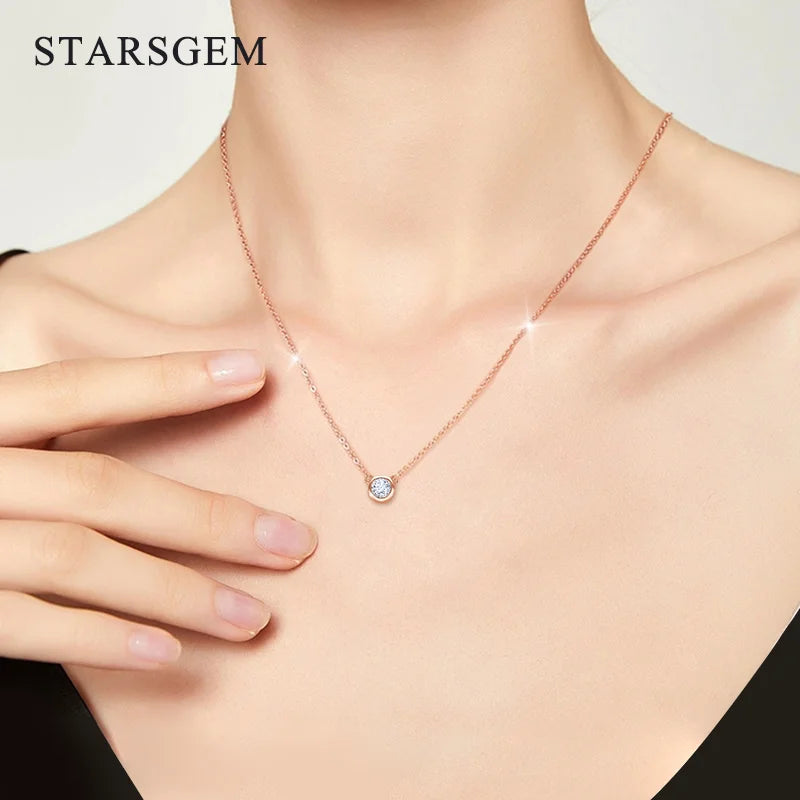 Starsgem Wholesale Stone Pendant Necklace New Design for Women Round Brilliant Cut Moissanite Diamond with Gold Plating for Gift