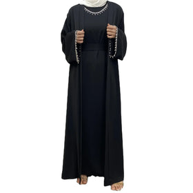 Platform Guarantee Plain Color Nida Long Style Rhinestone Decoration Duabi Malaysia Fashion Modest Abaya Sets for Muslimah