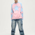 Manufacturer Custom Vintage Star Embroidery Logo Oversized Autumn Eco-Friendly Fleece Sweatshirt Men Highstreet Distressed