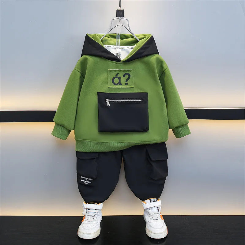 Modern Style Fashion Spring Autumn Hoodies and Pants 2pcs Print Teenagers Clothes Sets for Boys